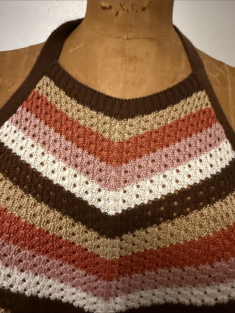 Striped Knit Halter Sweater Tank in Brown, Pink, Cream - Picture 4 of 6